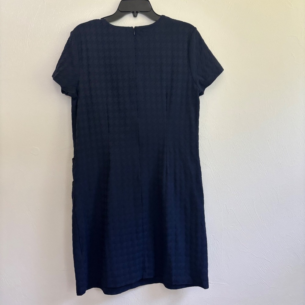 NWOT J.McLaughlin Talese Dress Navy Houndstooth Jacquard Sheath Shift Size Large - Picture 9 of 14